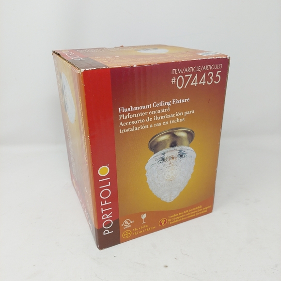 Porfolio Flushmount Ceiling Light Fixture Acorn Shape Hobnail Glass Gold Base - Picture 2 of 12